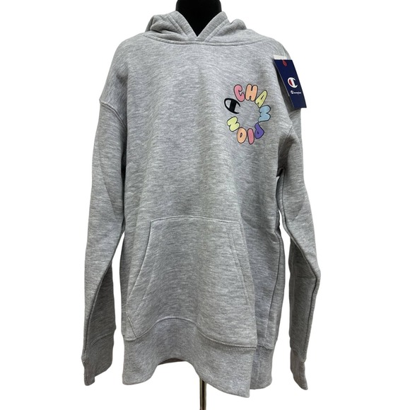 NWT CHAMPION Hoodie Girls Size XL LOGO Heather Gray Sweatshirt - Picture 1 of 5